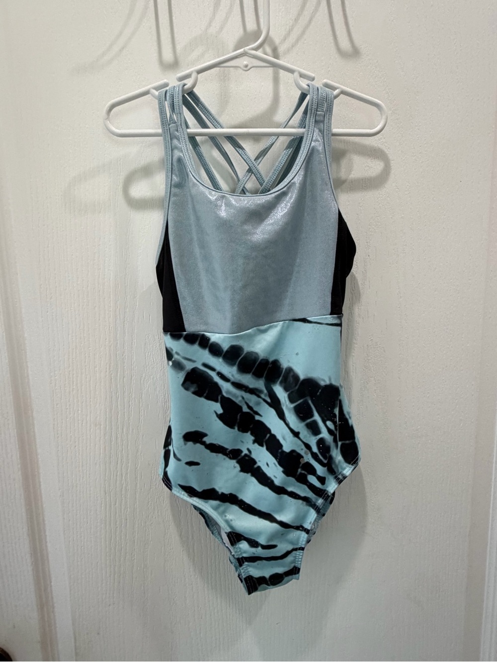 Justice Aqua and Black Tie-Dye One-Piece Swimsuit with Crisscross Straps